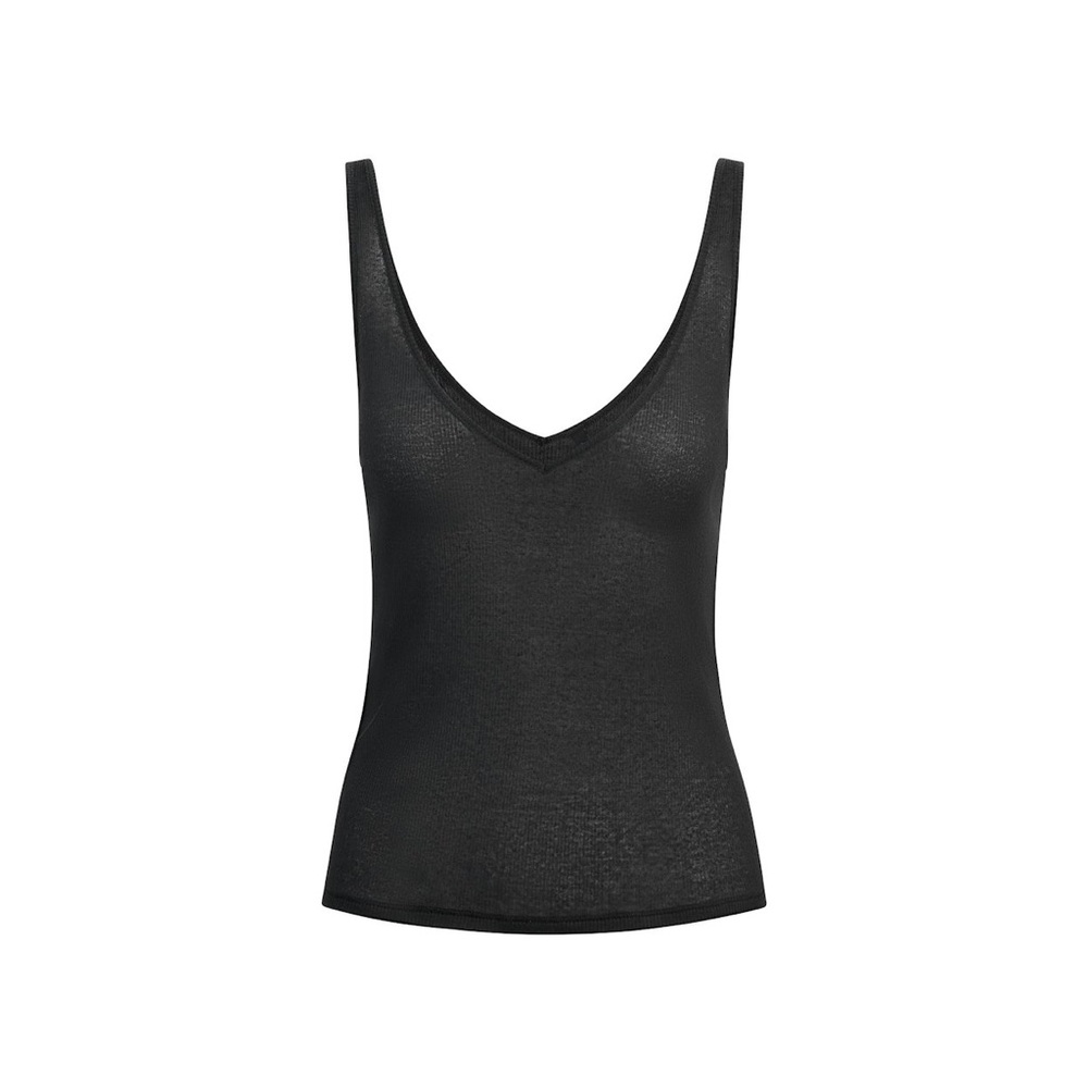 SKIMS THREADBARE SHEER RIB V NECK TANK TOP SOOT XS - Picture 3 of 6